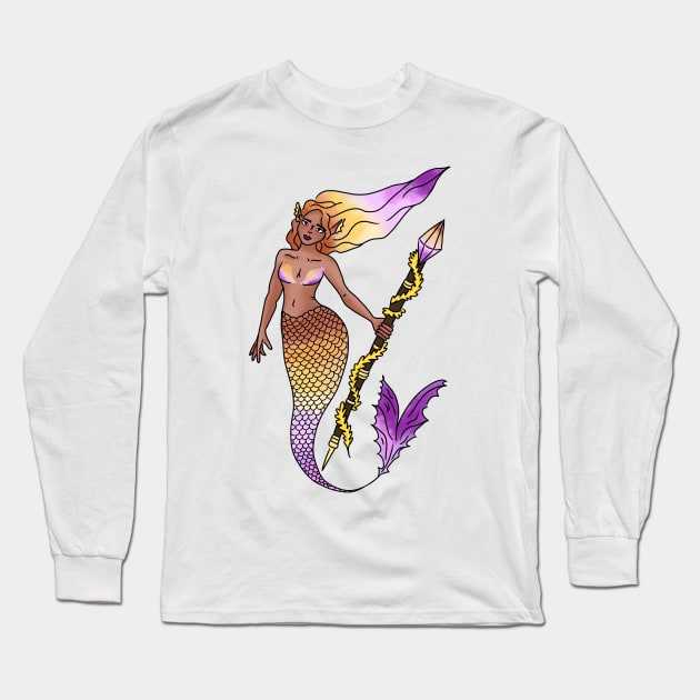 Lesbian Pride Sunset Mermaid Long Sleeve T-Shirt by TheDoodlemancer